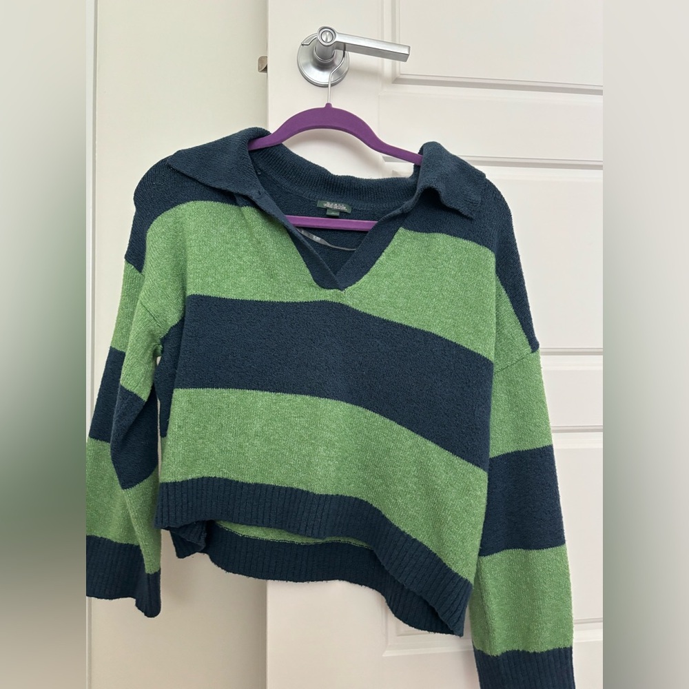 Striped Cropped Long Sleeve with Collar